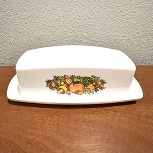 Vintage 1970s Plastic Butter Dish with Harvest Fruit Graphic 7" Retro Kitchen‎